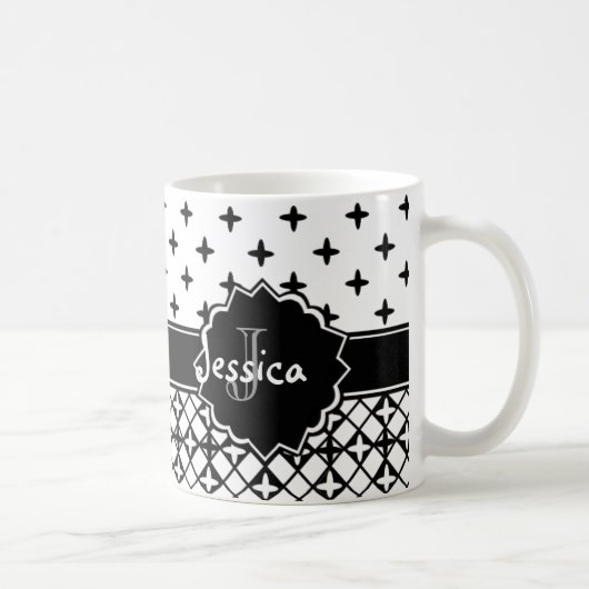 Mug Quatrefoil blanc noir décoré d'un monogramme (Droite)