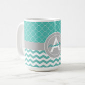 Mug Quatrefoil turquoise Grey Chevron (Devant gauche)