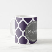 Mug Quatrefoil violet et gris monogramme (Devant gauche)