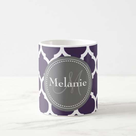 Mug Quatrefoil violet et gris monogramme (Centre)