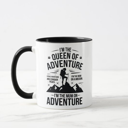 Mug Queen of Adventure Hiking Mum Typography Design (Gauche)