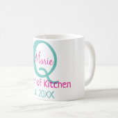 Mug Queen of cuisine monogramme vert rose simple minim (Devant droit)