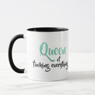 Mug Queen of f*cking tout ! Noir et Turquoise