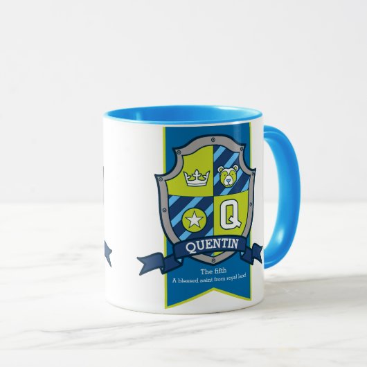 Mug Quentin lettre Q crête bleu vert nom signifiant mu (Devant droit)