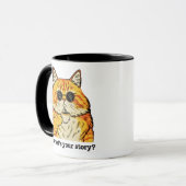 Mug Qu'est-ce que ton histoire Tee, Chat Sarcastique (Devant gauche)
