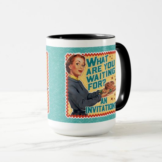Mug Qu'Est-Ce Que Vous Attendrez ? Rétro femme au foye (Devant droit)