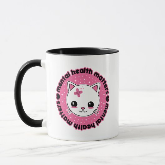 Mug Questions de santé mentale Kawaii Chat (Gauche)