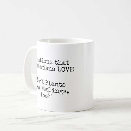 Mug Questions que les végétariens aiment! Sentiments p (Devant gauche)