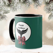 Mug Queue de baleines Noir Blanc Plaid Bow Noël