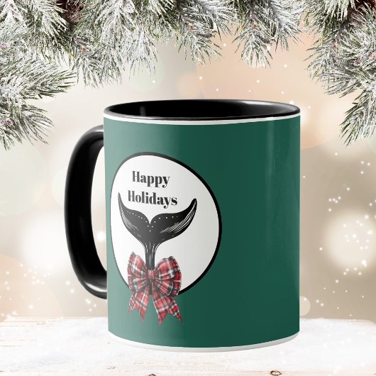 Mug Queue de baleines Noir Blanc Plaid Bow Noël