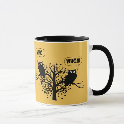 Mug Qui lequel hiboux d'humour de grammaire (Droite)