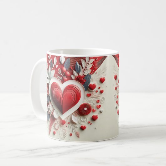 Mug Quilling Hearts Fleurs Design Saint Valentin (Devant gauche)