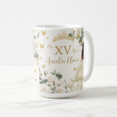 Mug Quinceañera Ivory White Floral Robe Princesse Or (Devant droit)