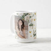 Mug Quinceañera Ivory White Floral Robe Princesse Or (Devant gauche)