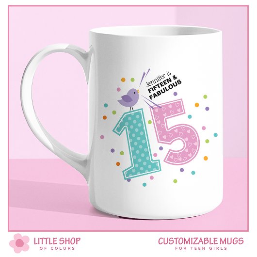 Mug Quinze et fabuleux Confetti rose personnalisés Ann