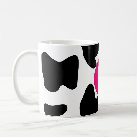 Mug Quirky Cow Patch Pattern Pink Monogram (Gauche)