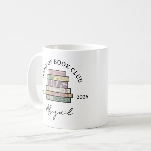 Mug Quirky Hand Drawn Book Stack Book Club Member (Devant gauche)
