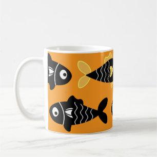 Mug Quirky Seamless Motif de poisson noir avec Jaune