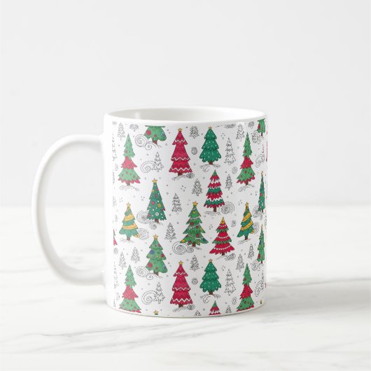 Mug Quirky Whimsical Decorated Christmas Trees Doodles (Gauche)
