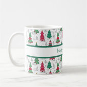 Mug Quirky Whimsical Decorated Christmas Trees Doodles (Gauche)