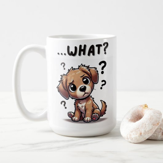 Mug "...quoi ?" Adorable Confused Cartoon Puppy (Avec donut)