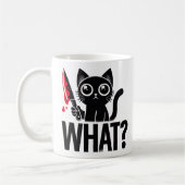 Mug "Quoi" Drôle Chat Noir. Chat meurtrier avec coutea (Gauche)