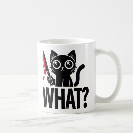 Mug "Quoi" Drôle Chat Noir. Chat meurtrier avec coutea (Droite)