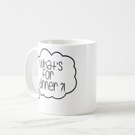 Mug Qu'y a-t-il pour le dîner ? Citation amusante (Devant gauche)