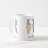 Mug R Monogramme Floral Aquarelle Personnalisé (Devant gauche)