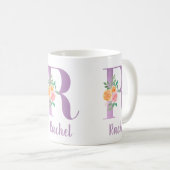 Mug R Monogramme Florale Violet Aquarelle Personnalisé (Devant droit)