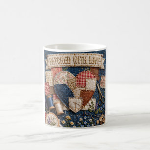Mug Raccommodé Avec Amour – Cœur Patchwork Broderie Vi