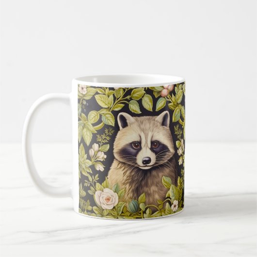 Mug Raccoon et feuilles verts inspirés de William Morr (Gauche)