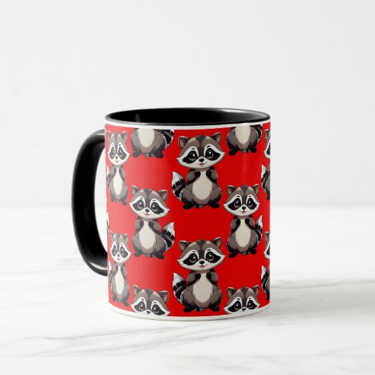 Mug Raccoon Pattern Design Red  (Devant gauche)