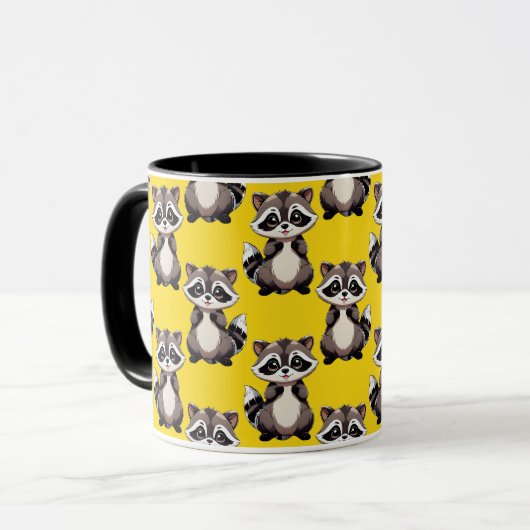Mug Raccoon Pattern Design Yellow  (Devant gauche)