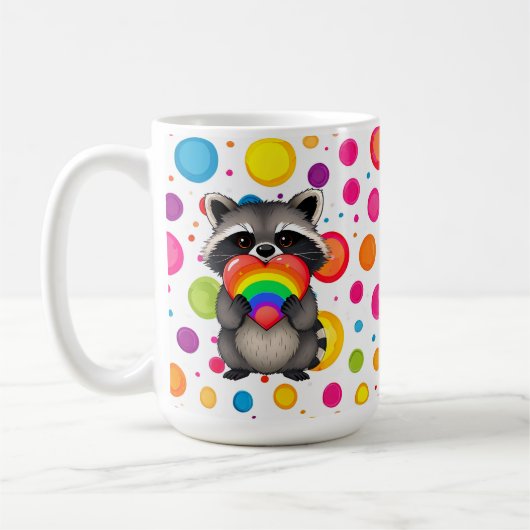 Mug Raccoon personnalisé doux avec Rainbow Heart (Gauche)