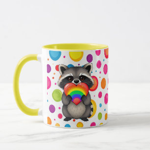 Mug Raccoon personnalisé doux avec Rainbow Heart