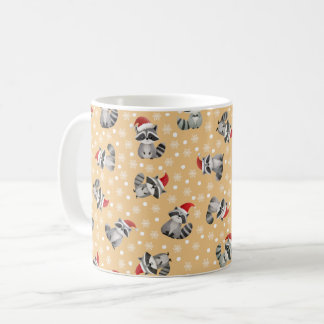 Mug Raccoons de Noël et flocons de neige sur orange cl