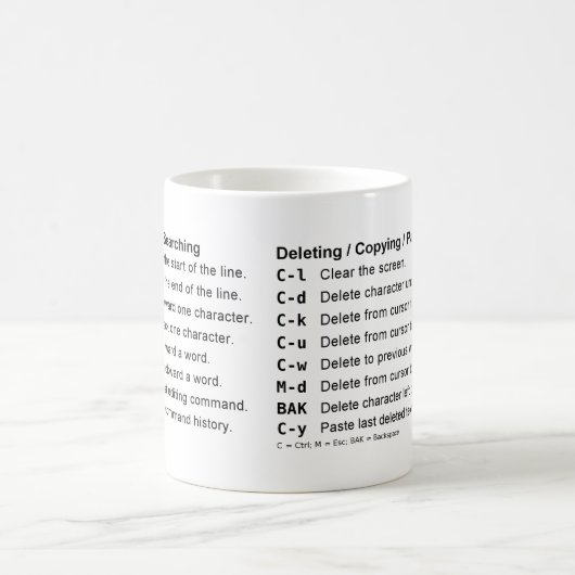 Mug Raccourcis Clavier Bash / Lecture (Centre)