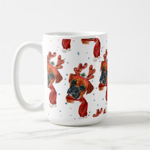 Mug Race de Boxer Aquarelle Motif Chien Étoiles Noël