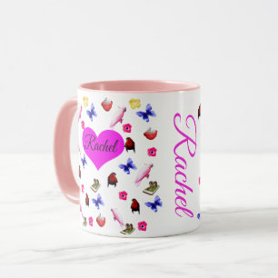 Mug Rachel, Nom, Avec Bunnies, Motif De Perroquets,