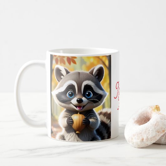 Mug Racon de style Cute Kawaii tenant un gland (Avec donut)