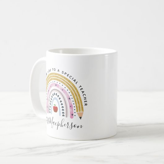 Mug Rainbow Apple Monogram Enseignant Merci Cadeau (Devant gauche)