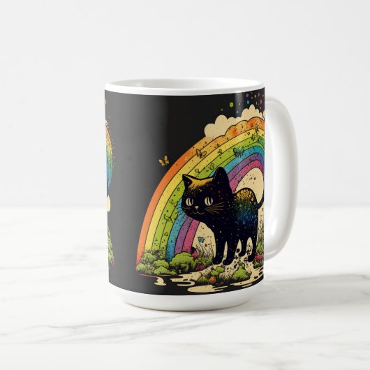 Mug Rainbow black cat, mignon lgbtq (Devant droit)