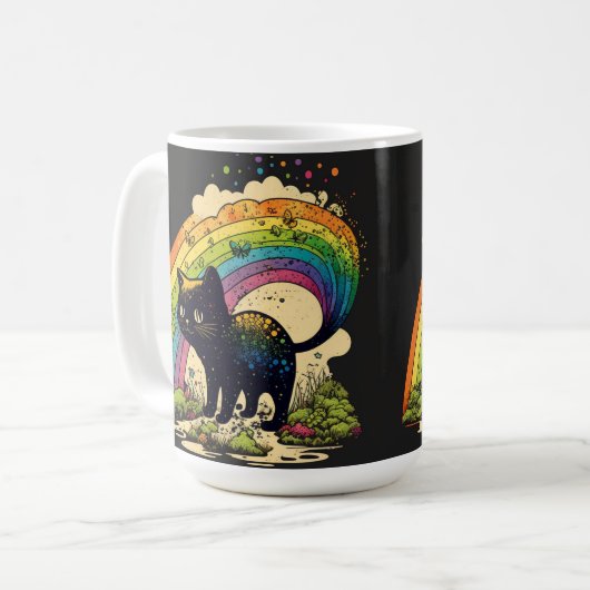 Mug Rainbow black cat, mignon lgbtq (Devant gauche)