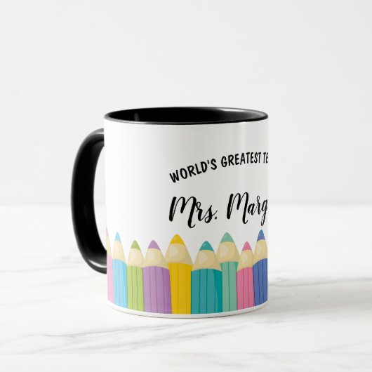 Mug Rainbow Crayons Mondes Meilleur Enseignant Coffee (Devant gauche)
