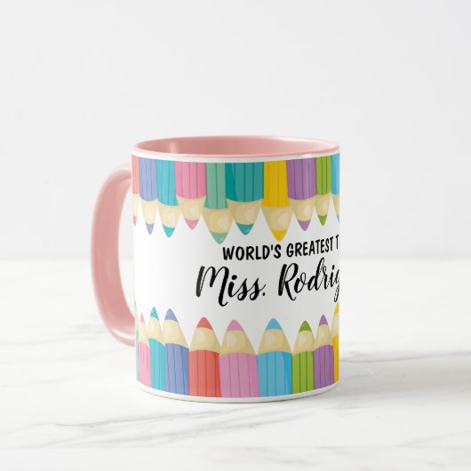 Mug Rainbow Crayons Mondes Meilleur Enseignant Coffee  (Devant gauche)