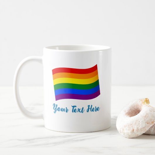Mug Rainbow Flag Gay pride LGBTQ Pride texte personnal (Avec donut)