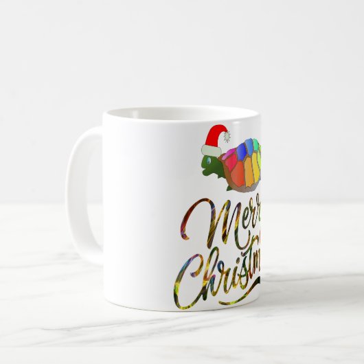 Mug Rainbow Funny Turtle portant le Noël Noël Noël Noë (Devant gauche)