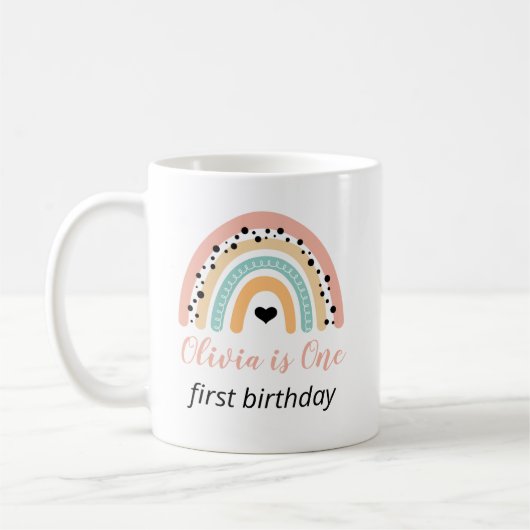 Mug Rainbow & Hearts 1er fête d'anniversaire (Gauche)