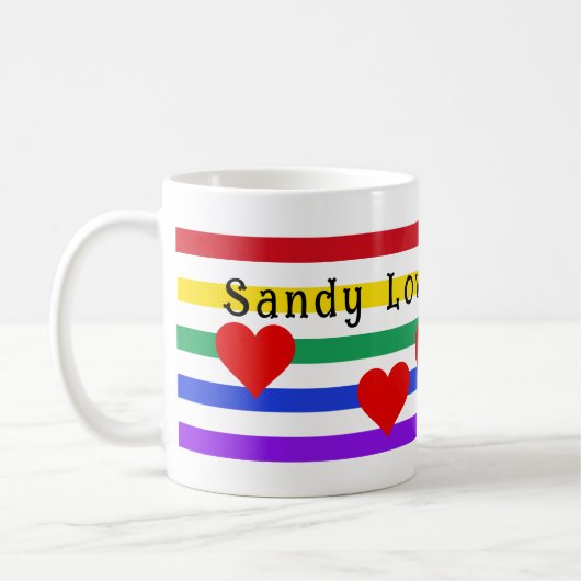 Mug Rainbow Stripes Coeurs Première Personnaliser des (Gauche)